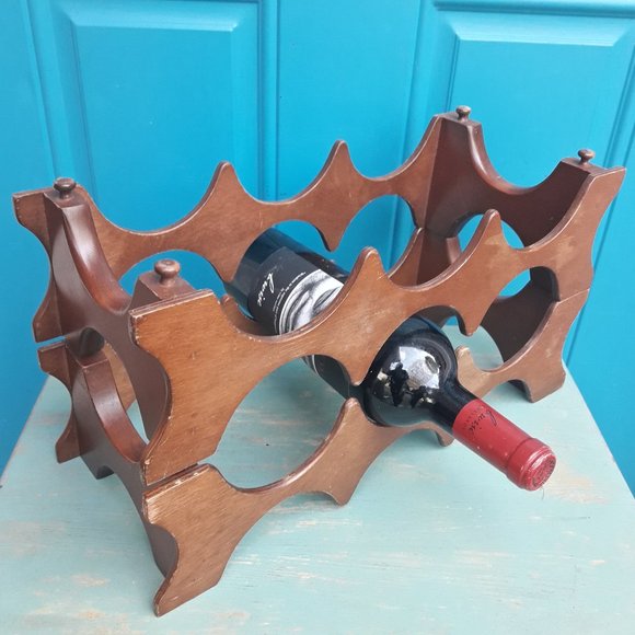 Wine Rack Vintage Teak Wood MCM Stackable Danish Wooden Mid Century Modern for 8 - Picture 1 of 16